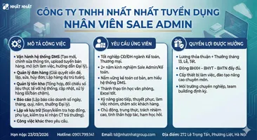 Công ty TNHH Nhất Nhất tuyển dụng Nhân viên Sale Admin